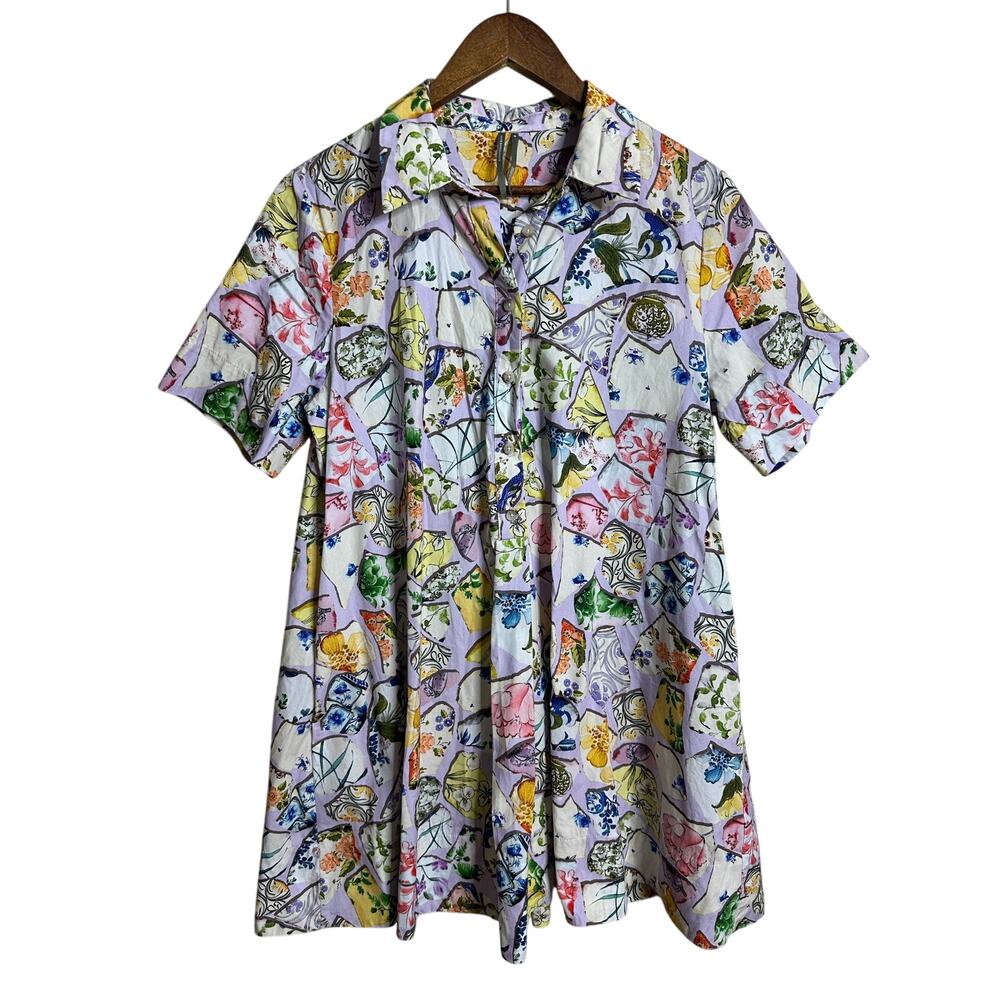 Anthropologie Pollie Short-Sleeve Swing Tunic Mini Dress Shattered Porcelain M